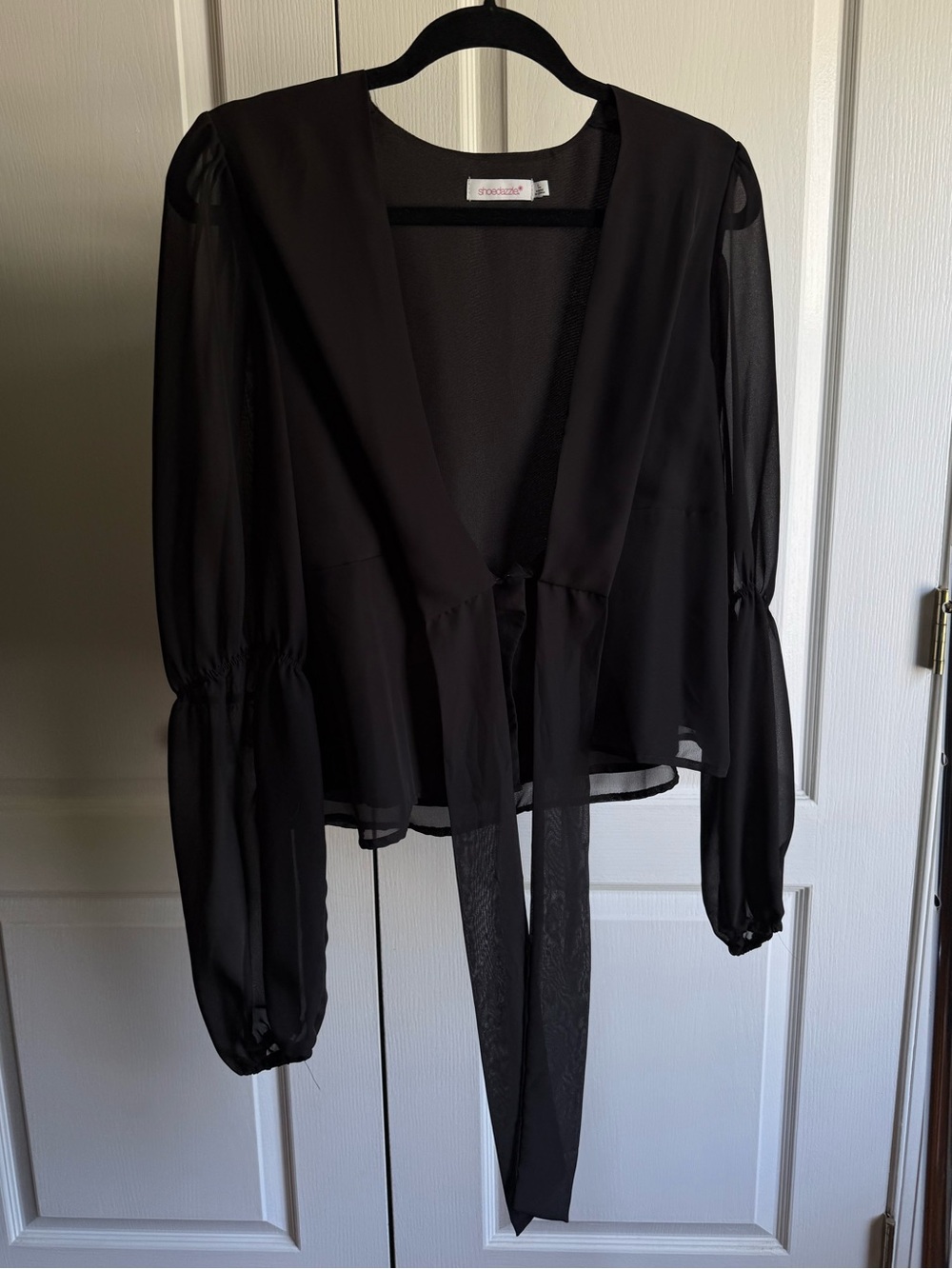 Shoe Dazzle Black Sheer Tie-Front Blouse